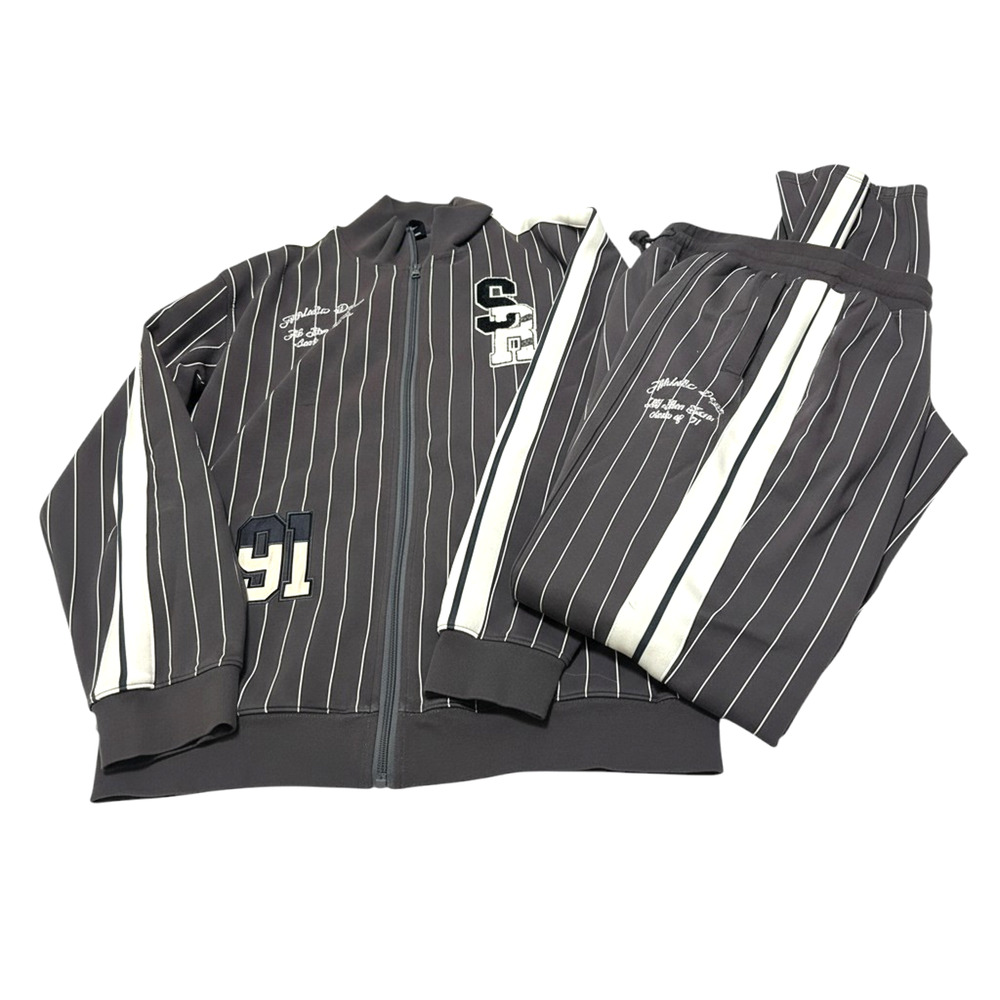 Smoke Rise Varsity Tracksuit Mens 2XL Gray Pinstripe 2 Piece Streetwear Stacked